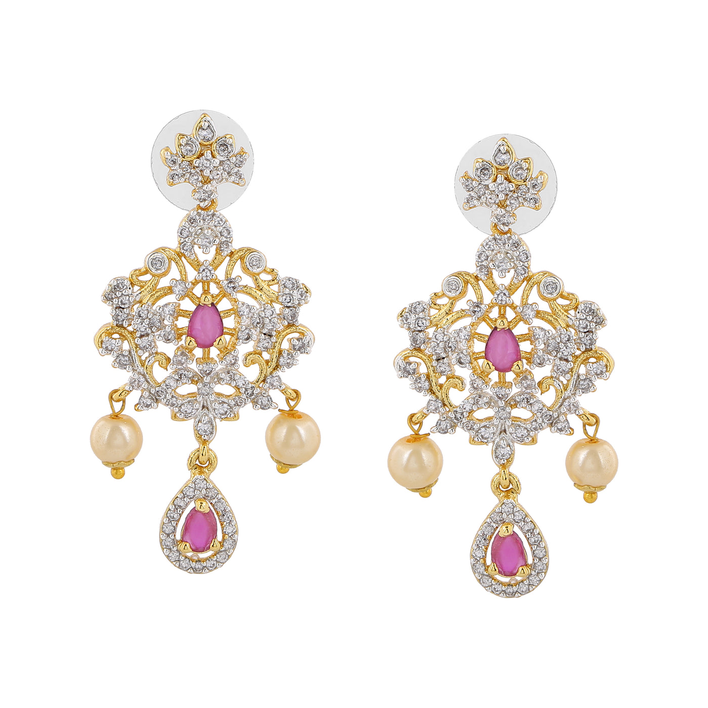 Estele Gold Plated CZ Charming Earrings with Pearls for Women