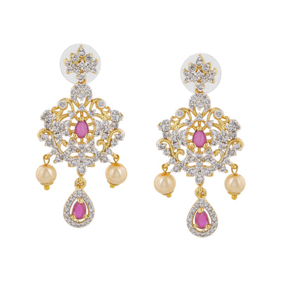 Estele Gold Plated CZ Charming Earrings with Pearls for Women