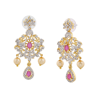 Estele Gold Plated CZ Charming Earrings with Pearls for Women