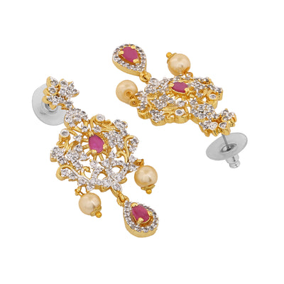 Estele Gold Plated CZ Charming Earrings with Pearls for Women