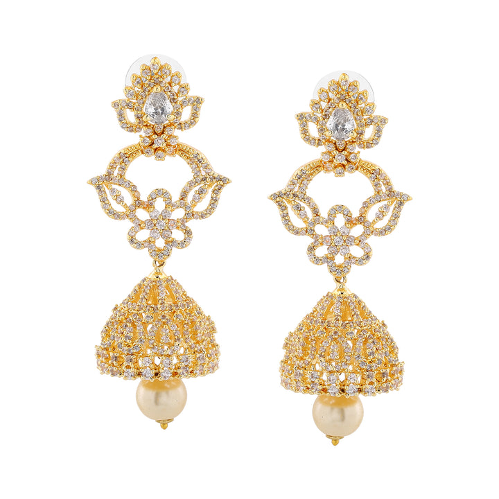 Estele Gold Plated CZ Fascinating Designer Earrings with Pearl for Women