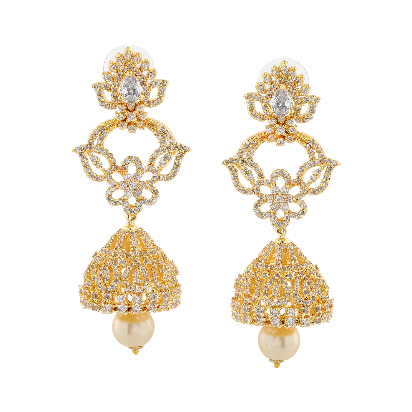 Estele Gold Plated CZ Fascinating Designer Earrings with Pearl for Women
