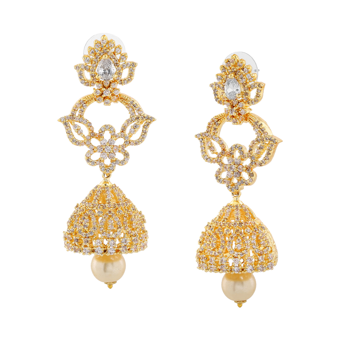 Estele Gold Plated CZ Fascinating Designer Earrings with Pearl for Women