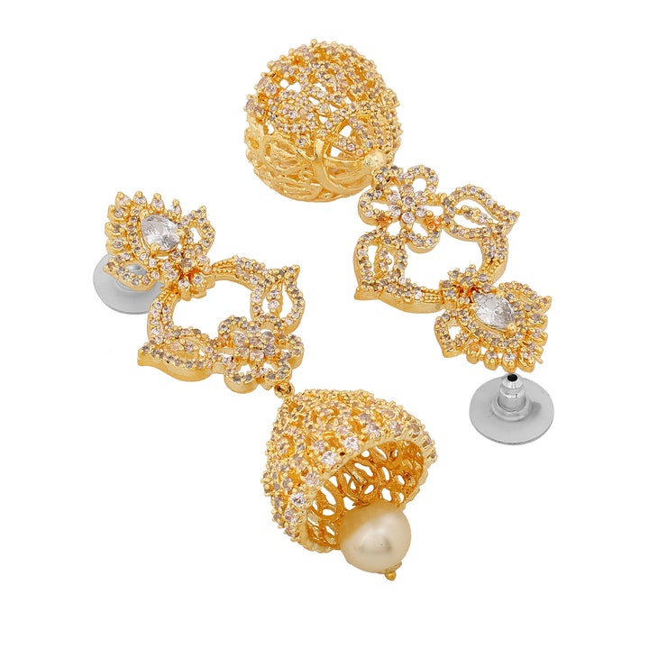 Estele Gold Plated CZ Fascinating Designer Earrings with Pearl for Women