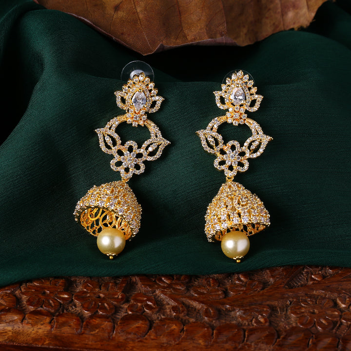 Estele Gold Plated CZ Fascinating Designer Earrings with Pearl for Women