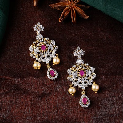 Estele Gold Plated CZ Charming Earrings with Pearls for Women
