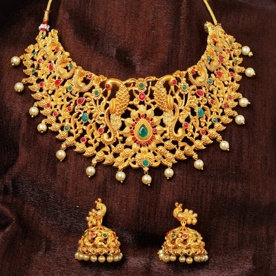 Estele Gold Plated Traditional Nakshi Bridal Choker Set