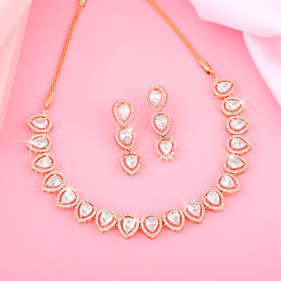Estele Rose Gold Plated Zircon Precious Pears Necklace Set for Women