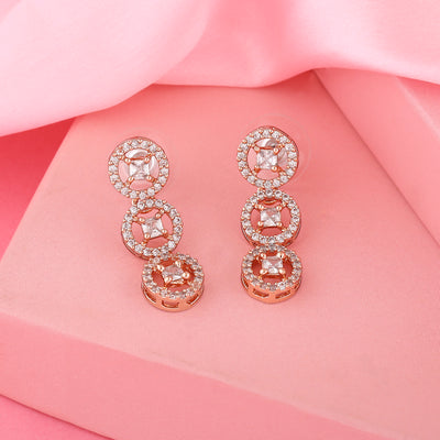 Estele Rose Gold Plated CZ Rotating Glitter Earrings for Women