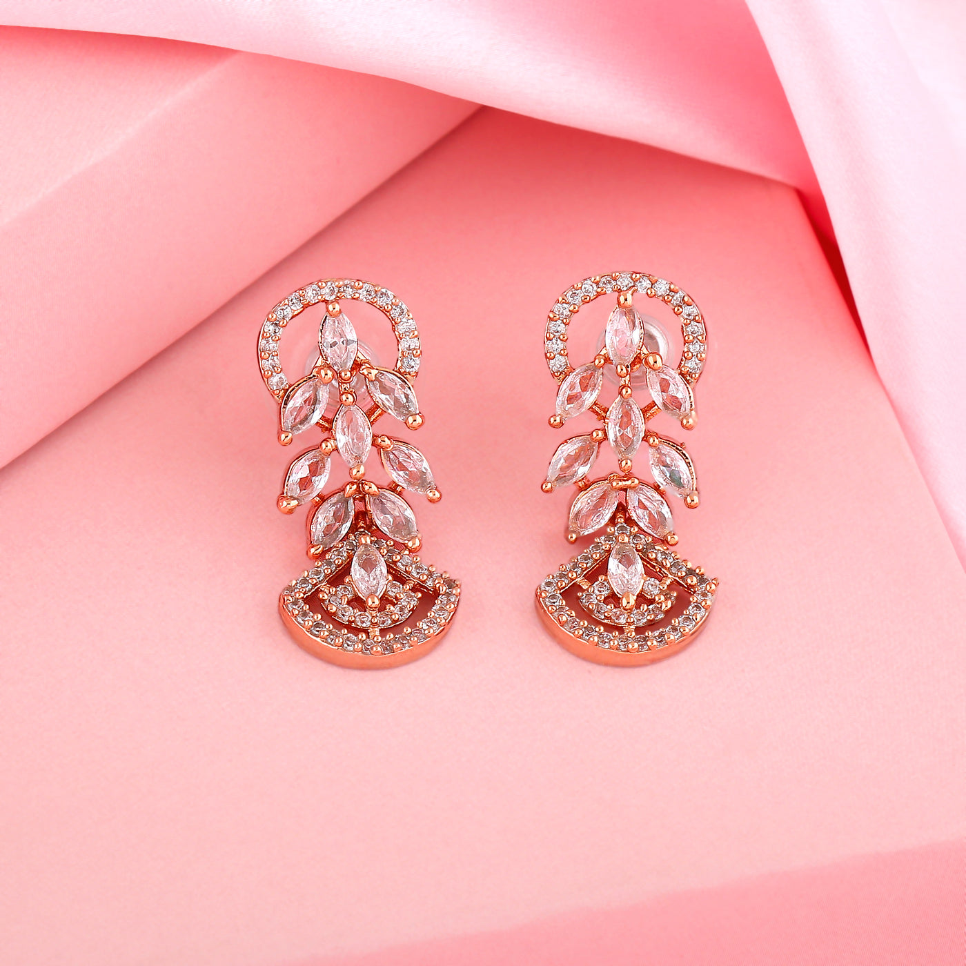 Estele Rose Gold Plated CZ Marquise Melody Earrings for Women
