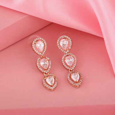 Estele Rose Gold Plated CZ Precious Pears Earrings for Women