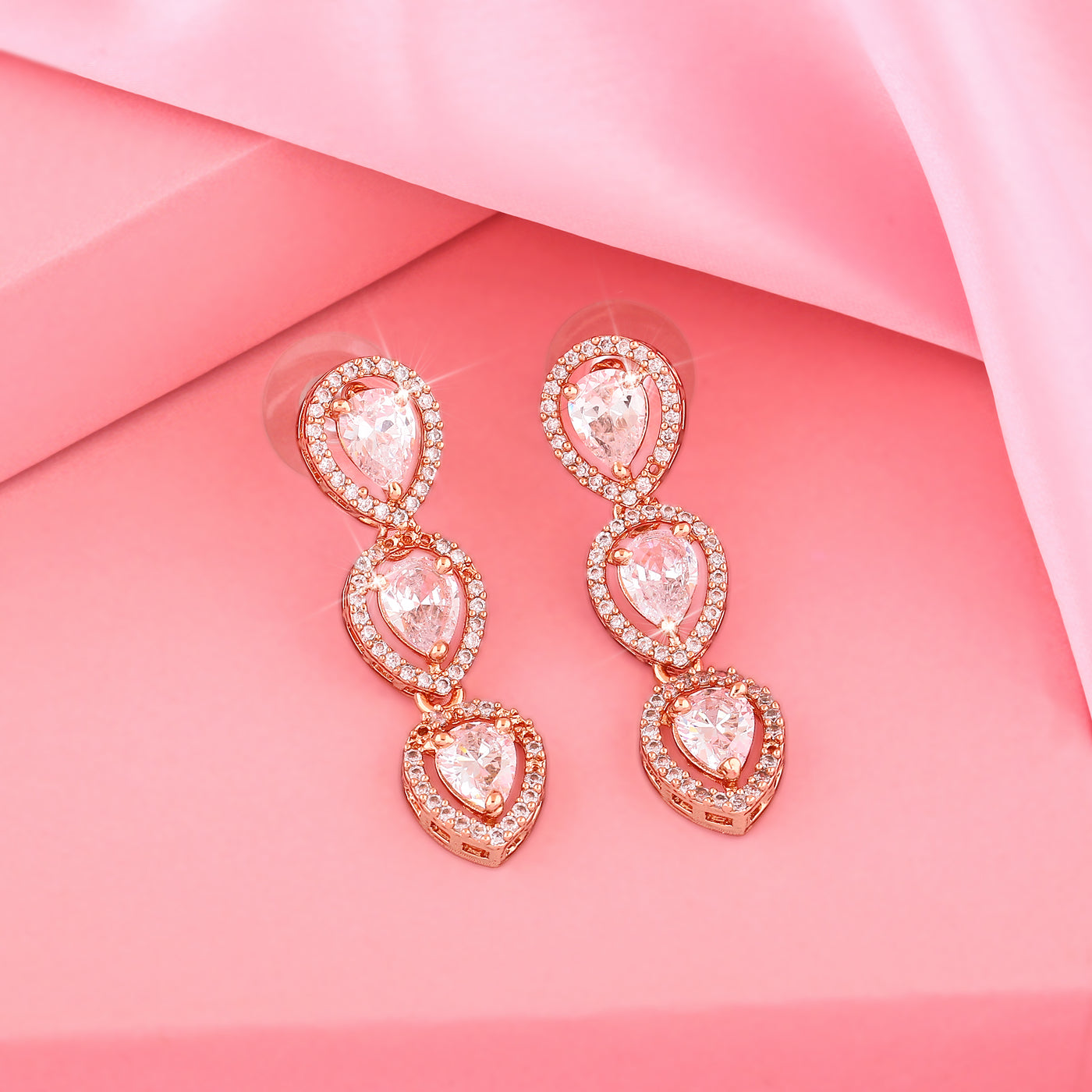 Estele Rose Gold Plated CZ Precious Pears Earrings for Women