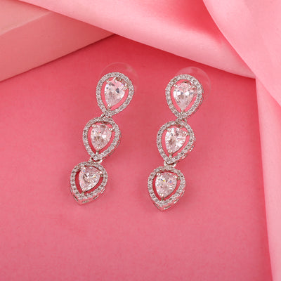Estele Rhodium Plated CZ Precious Pears Earrings for Women