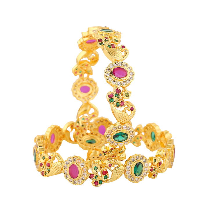 Estele Gold Plated CZ Peacock Designer Bangles for Women