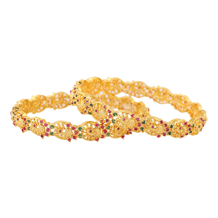 Estele Gold Plated CZ Opulent Peacock Designer Bangle for Women