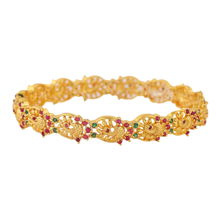 Estele Gold Plated CZ Opulent Peacock Designer Bangle for Women