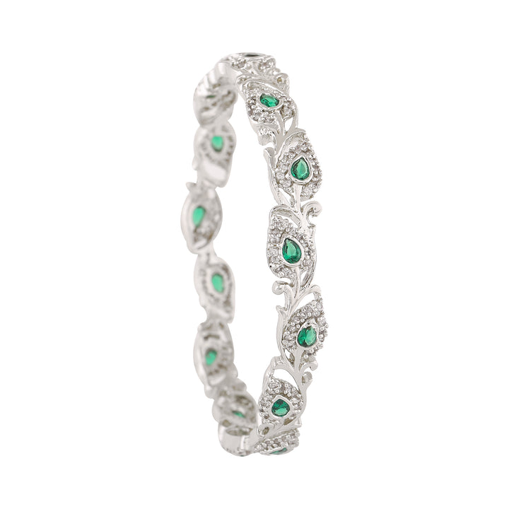 Estele Rhodium Plated CZ Leafy Designer Bangle for Women