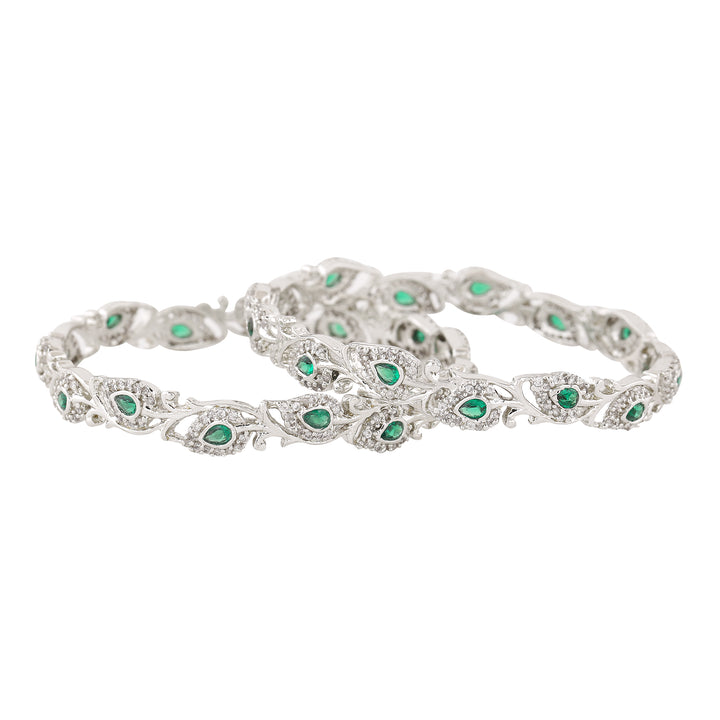 Estele Rhodium Plated CZ Leafy Designer Bangle for Women