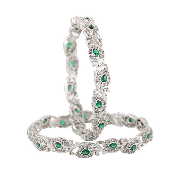 Estele Rhodium Plated CZ Leafy Designer Bangle for Women