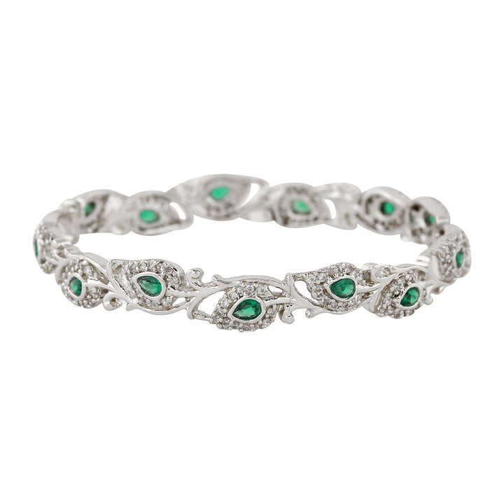 Estele Rhodium Plated CZ Leafy Designer Bangle for Women