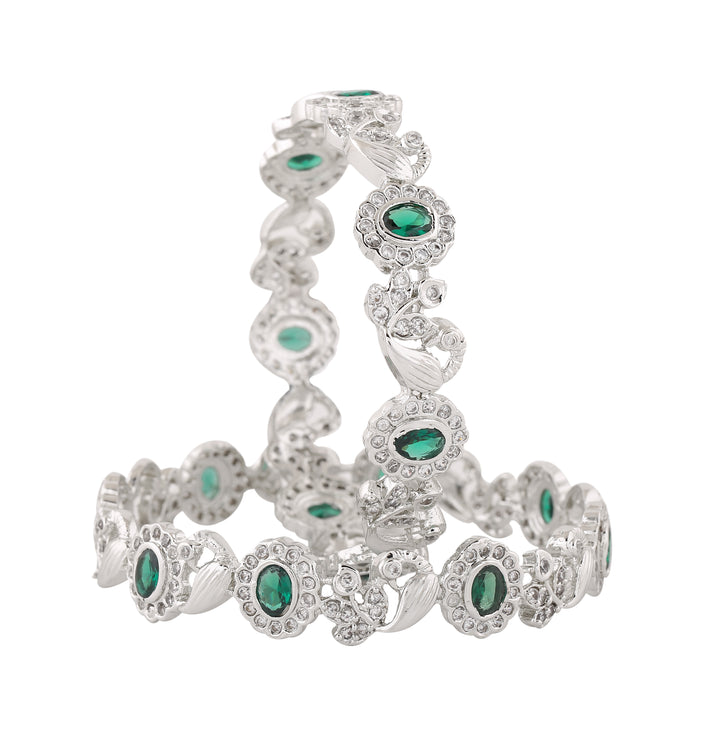 Estele Rhodium Plated CZ Peacock Designer Bangle for Women