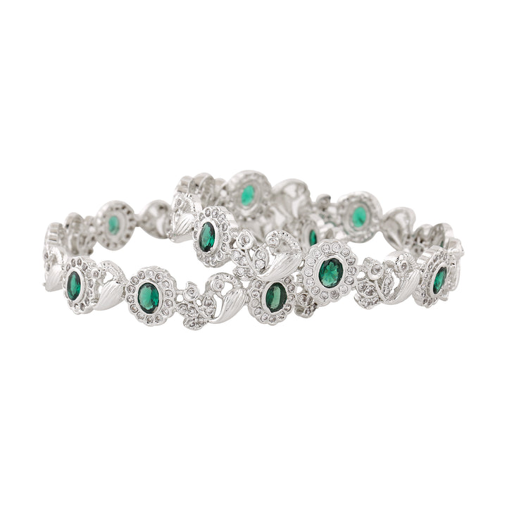 Estele Rhodium Plated CZ Peacock Designer Bangle for Women