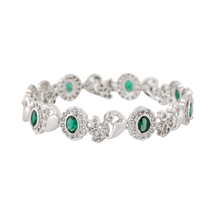 Estele Rhodium Plated CZ Peacock Designer Bangle for Women