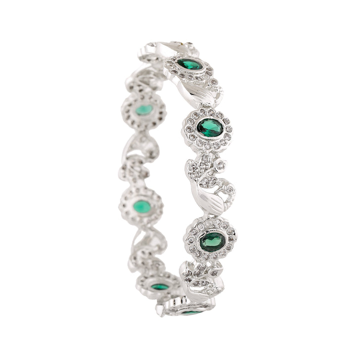 Estele Rhodium Plated CZ Peacock Designer Bangle for Women