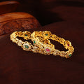 Estele Gold-Plated Elegant Floral Pattern 2:6 Size Bangles with Multi-Color American Diamonds for Women| A Blend of Tradition & Vibrance