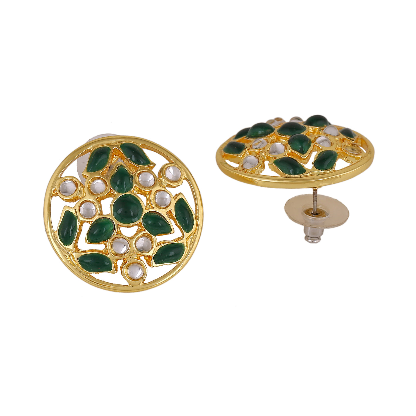 Estele Gold Plated Adorable Green Meenakari Stud Earrings with Kundan for Women