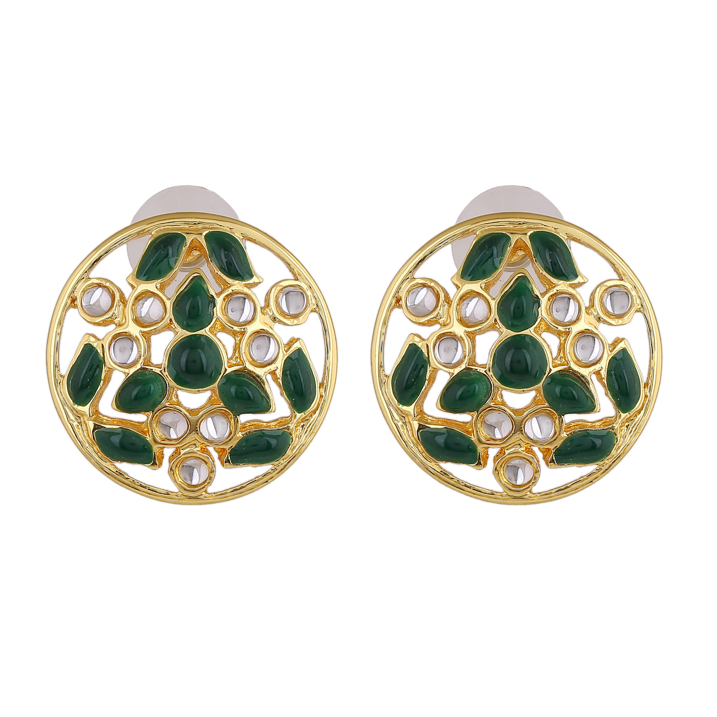 Estele Gold Plated Adorable Green Meenakari Stud Earrings with Kundan for Women