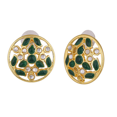 Estele Gold Plated Adorable Green Meenakari Stud Earrings with Kundan for Women