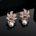 Estele Rose Gold Plated White American Diamonds Leaf Pearl Drop Earrings for Girls & Women