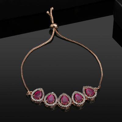 Estele Rose Gold Plated CZ Precious Pears Bracelet with Ruby Crystals for Women