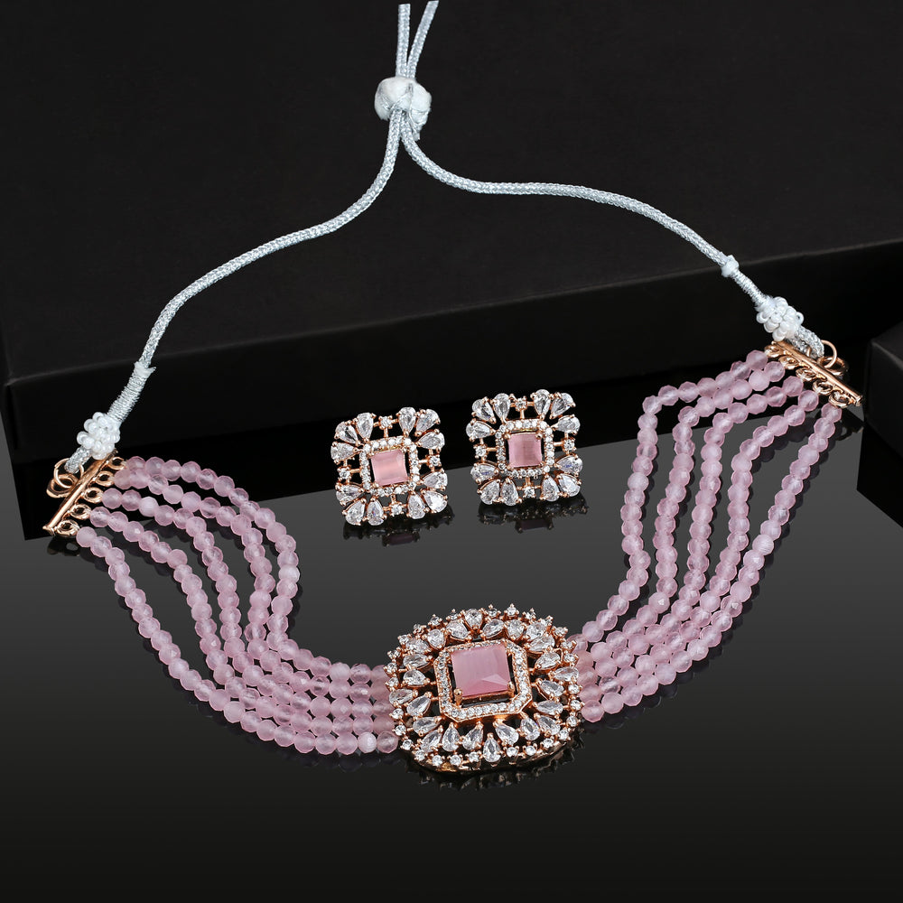 Buy Estele Rose Gold Plated CZ Square Shaped Mint Pink Choker