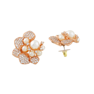 Estele Rose Gold Plated Gardenia Earrings for Women