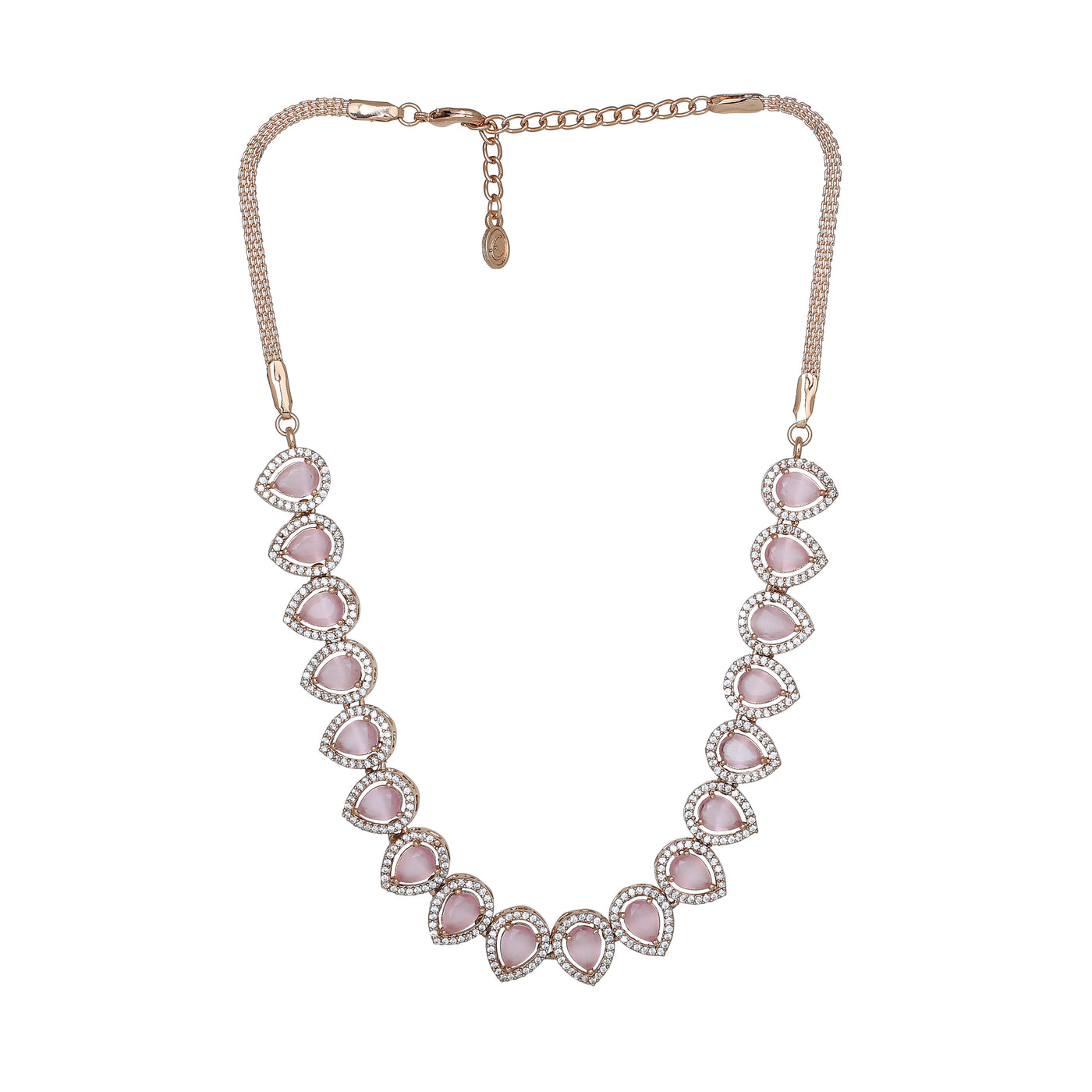 Estele Rose Gold Plated Zircon Precious Pears Necklace Set with Mint Pink Crystals for Women