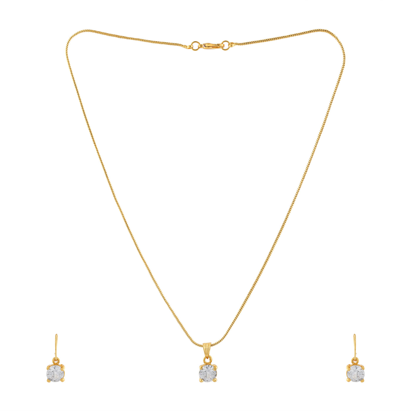 Estele - 24 KT Gold plated square solitaire pendant Set for Women