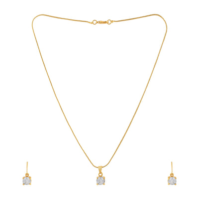 Estele - 24 KT Gold plated square solitaire pendant Set for Women