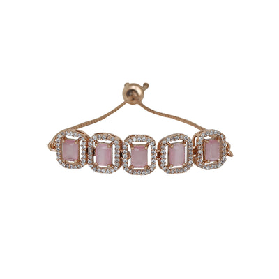 Estele Rose Gold Plated CZ Ossum Octagon Bracelet with Mint Pink Crystals for Women