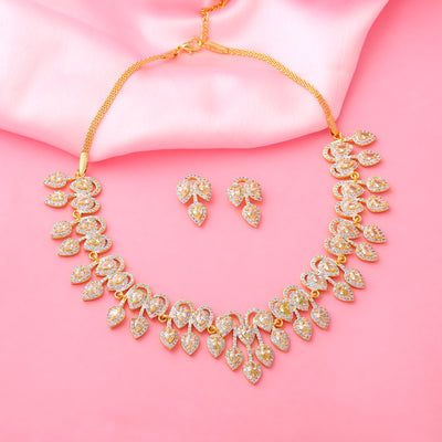 Estele Gold Plated CZ Sparkling Necklace Set for Women