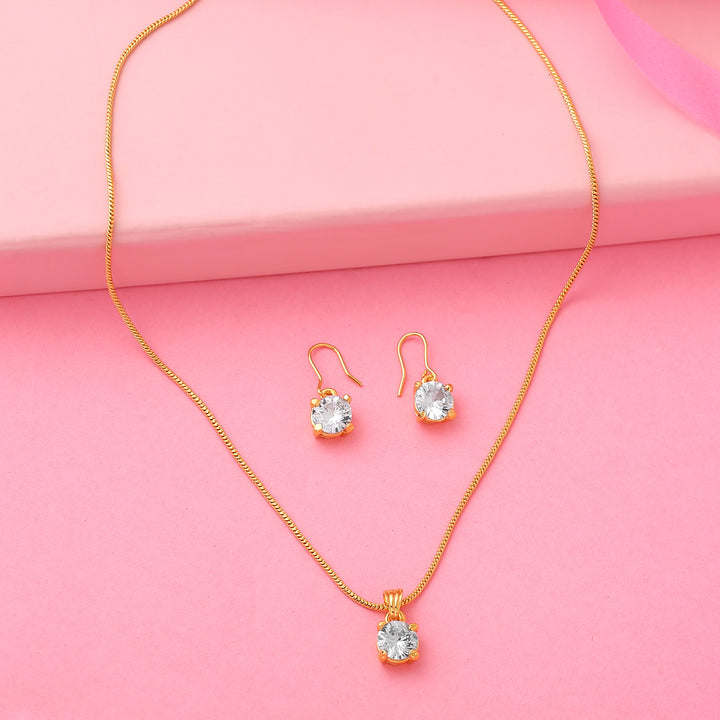 Estele - 24 KT Gold plated square solitaire pendant Set for Women
