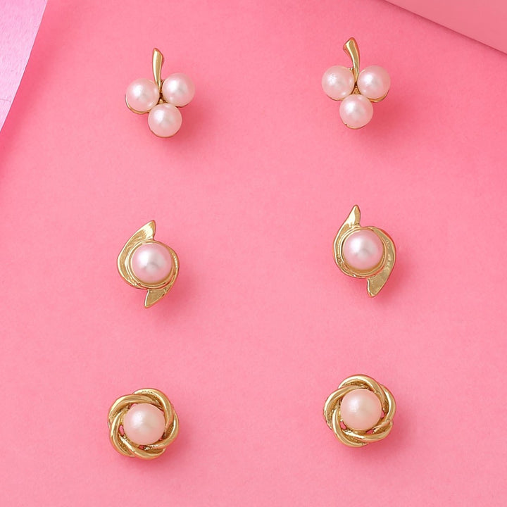 Estele Valentines Day Gift Pearl Stud Earrings Combo For Girls & Women