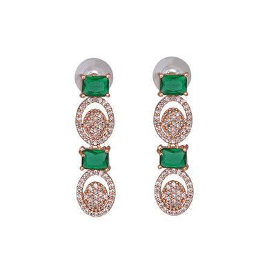 Estele Rose Gold Plated CZ Circlet Designer Necklace Set with Green Crystals for Women