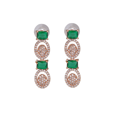 Estele Rose Gold Plated CZ Splendid Earrings with Green Crystals for Women