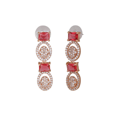 Estele Rose Gold Plated CZ Circular Earrings with Pink Crystals for Women
