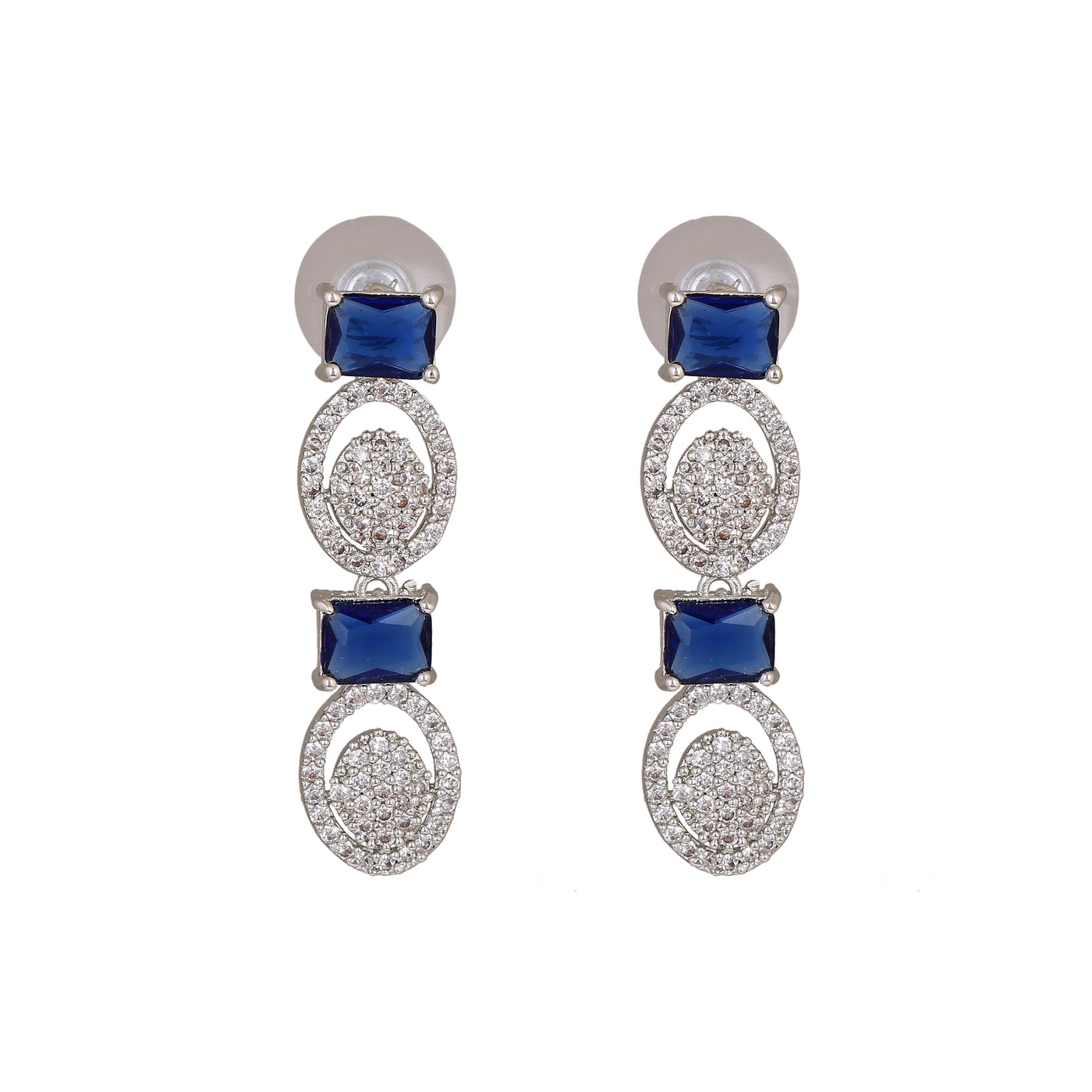 Estele Rhodium Plated CZ Ravishing Earrings with Blue Crystals for Women