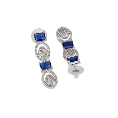 Estele Rhodium Plated CZ Fascinating Necklace Set with Blue Crystals for Women