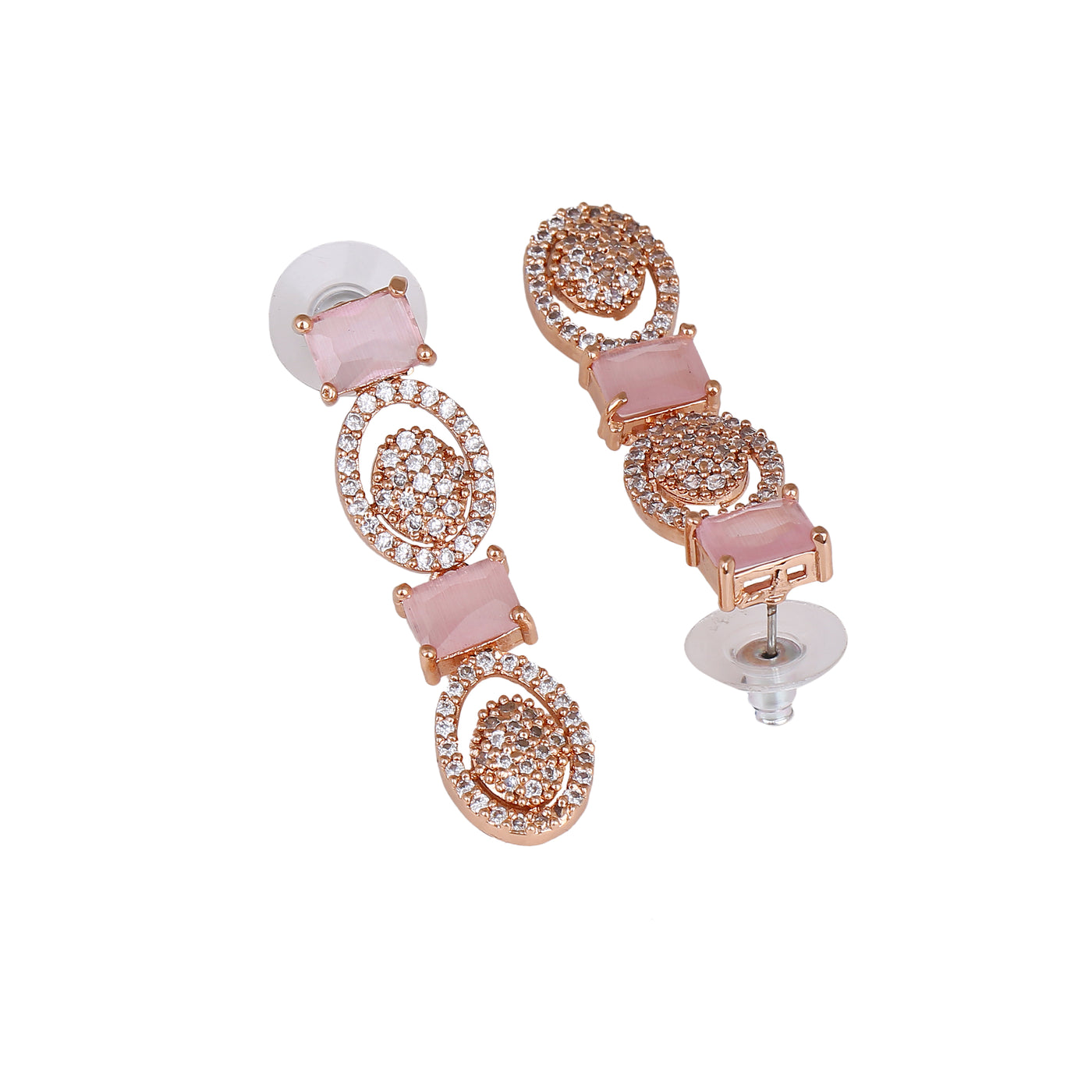 Estele Rose Gold Plated CZ Circular Designer Earrings with Mint Pink for Women