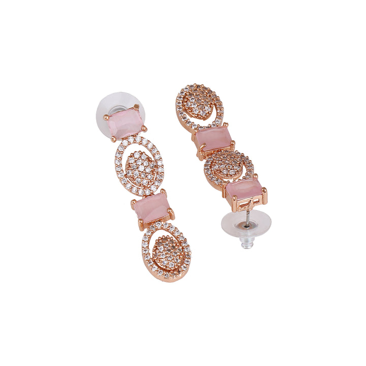 Estele Rose Gold Plated CZ Astonishing Necklace Set with Mint Pink Crystals for Women
